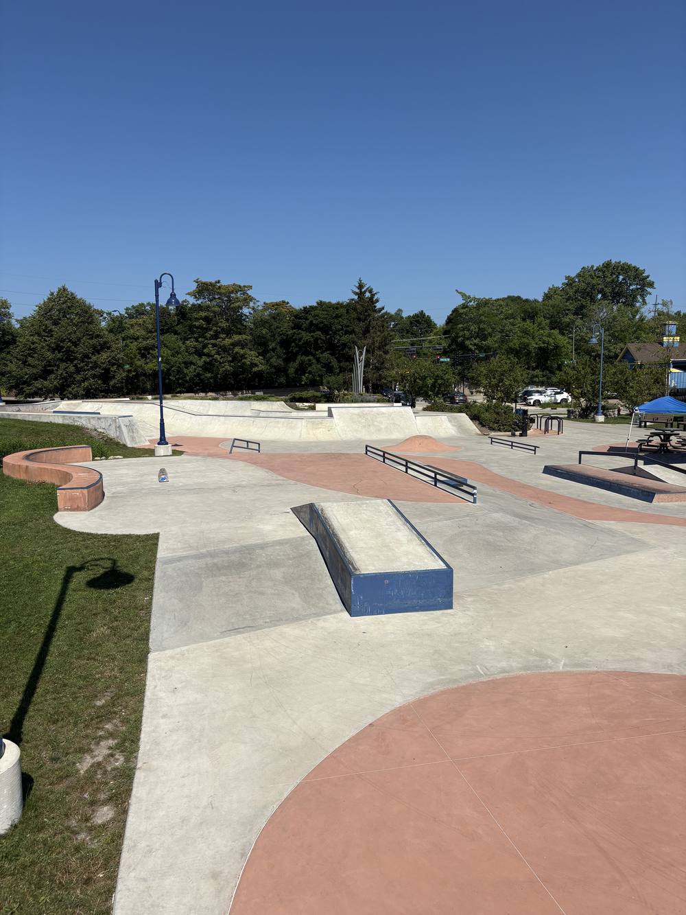 The bowl and quarter pipes at Twiggs Skate Park in Evanston, Illinois
