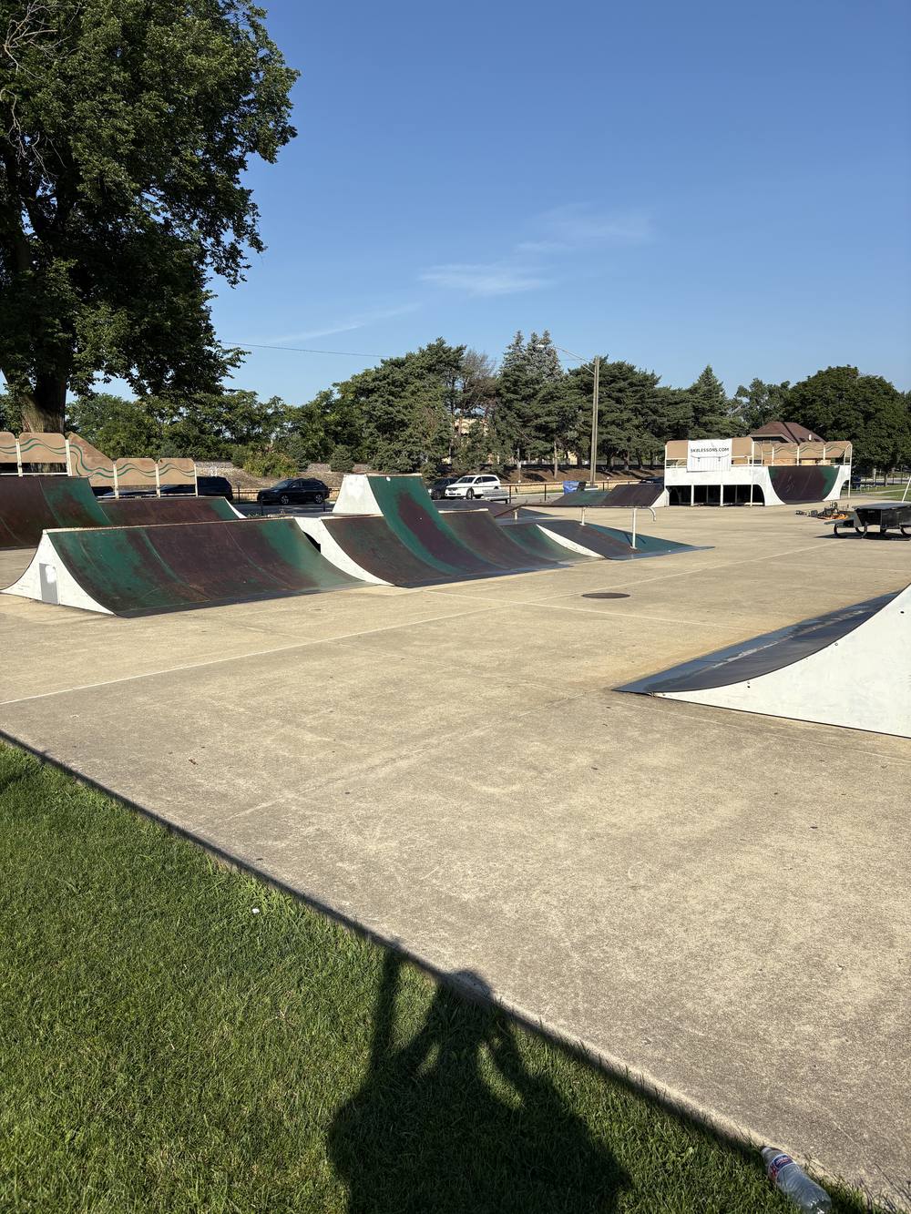 Hinkley Skate Park in Park Ridge, Illinois, showing quarter pipes and ramps