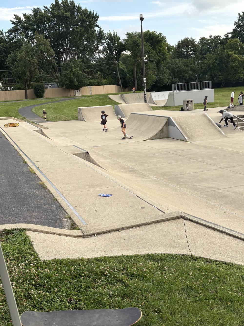 Roselle Skate Park at Parkside Park, showing a rail, banks, and open concrete skating area